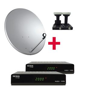 SET pro montáž- 2 x přijímač TE-3000, parabola 80, LNB monoblok TWIN